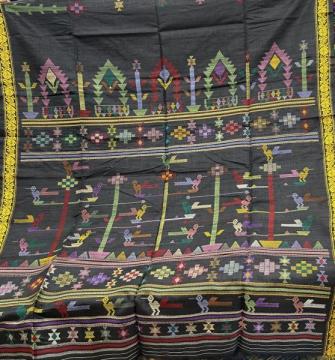 Fish and flower butas border with bird motifs Aanchal Gopalpur tasar silk saree with blouse piece
