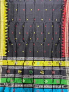 Ganga Jamuna border with multicoloured double Aanchal Berhampuri silk saree with blouse piece
