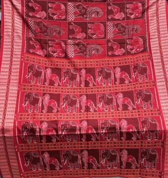 Symphony of Nature animal motifs cotton Ikat saree with blouse piece