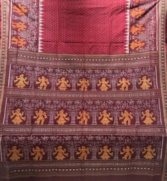 Beautiful n intricately woven tree and dancer motifs border n Aanchal cotton Ikat saree with blouse