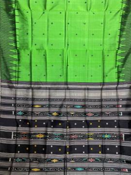 Green black candle temple border single aanchal Berhampuri silk saree with blouse piece