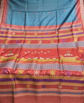 Beautiful boita theme with bird turtle flower motifs soft Tussar silk Jala weaving saree with blouse
