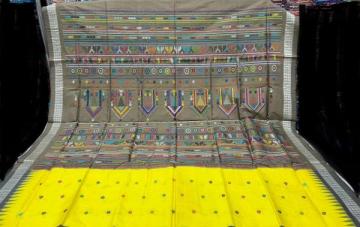 Beautiful yellow dolabimana dolabedi theme Bomkai Silk saree with blouse piece