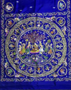 Exquisite hand painted Pattachitra art on silk saree with blouse piece