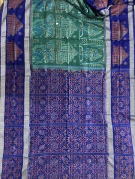 Master weaver s creation temple dancer elephant motifs Cotton Ikat Saree with blouse piece