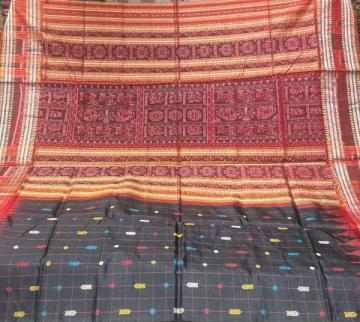 Beautiful black and red Tussar silk Hazarbuti saree with blouse piece