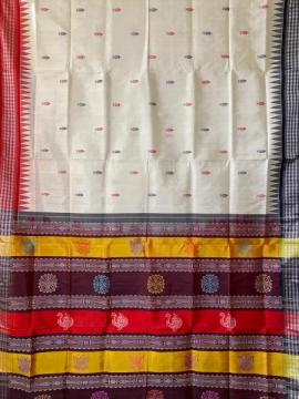 Exclusively woven fish buti with Ganga Jamuna border double Aanchal Berhampuri silk saree with blous