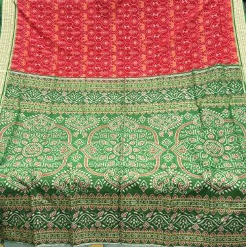 Intricately woven elephant motifs ikat weave cotton silk saree with blouse  piece