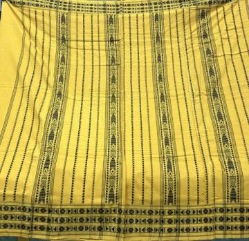 Plain body with border and Aanchal work beautiful yellow Habaspuri cotton saree