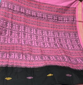 Doll motifs  on aanchal and body cotton Bomkai saree with blouse piece