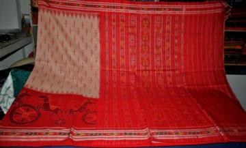 Horse and wheel motif Ikat Saree from Orissa without Blouse piece