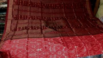 Beautiful Red color Tribal design Ikat Silk Saree