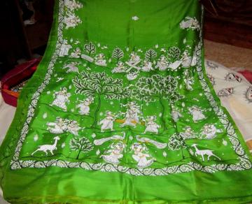 Green color Pattachitra Silk Saree