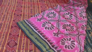 Pink Maroon All over Ikat work Silk Saree without Blouse Piece