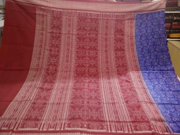 Blue Maroon All over ikat cotton Saree with Blouse Piece