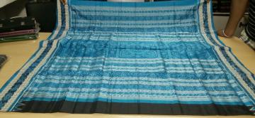 Black and Blue Beautiful Traditional Ikat Silk Saree with Blouse Piece