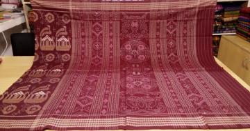 Traditional Boat Motifs Ikat Saree in Cotton Without Blouse Piece