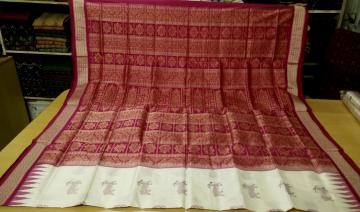 Hand woven Deer and Flower Motifs Bomkai Saree in Silk with Blouse Piece