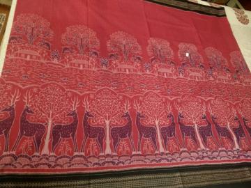 Master Weaver s Creation Animals Jungles Huts theme Ikkat Cotton Saree with Blouse Piece