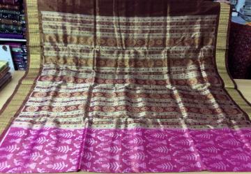 Exclusively woven Tribal Ikat Tissue silk saree with Blouse Piece