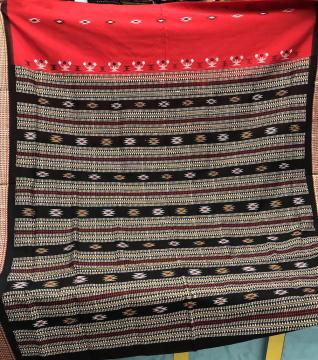 Red and Black Tribal Bomkai Saree in Cotton with Blouse Piece