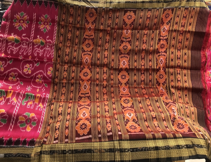 Flowers and animal motifs Khandua Silk Saree without Blouse Piece online |  Handloom Sarees