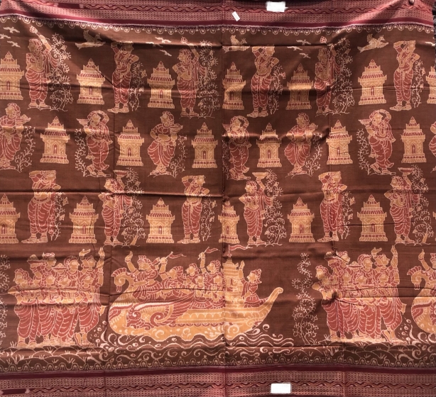 Boita Bandana worshiping Boat theme Cotton Ikat Saree without Blouse Piece