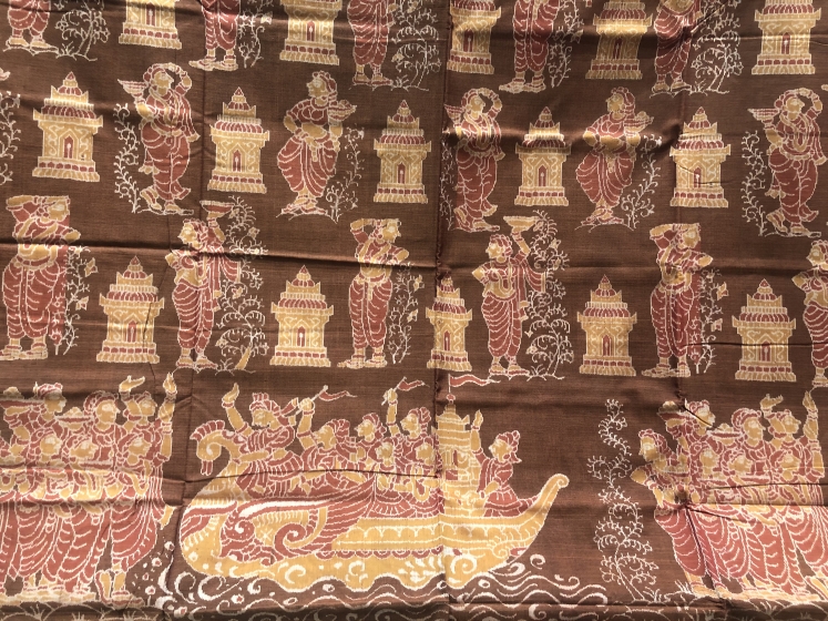 Boita Bandana worshiping Boat theme Cotton Ikat Saree without Blouse Piece