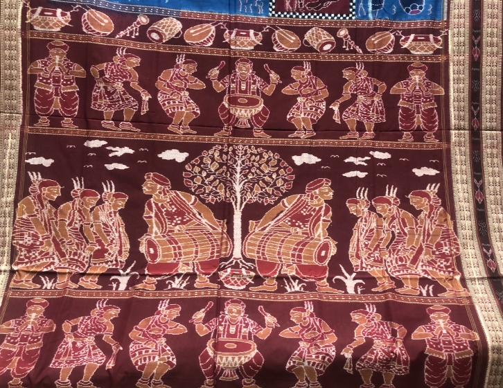 Exclusively woven water bodies and fisher women theme cotton Ikat Saree with blouse piece