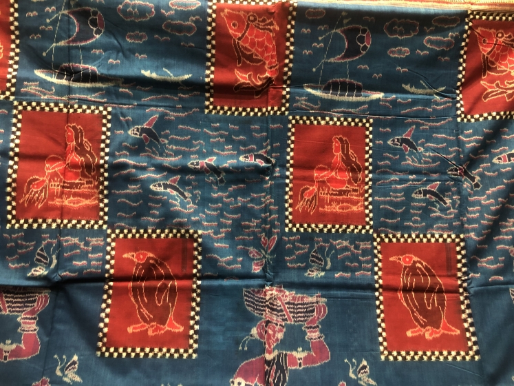 Exclusively woven water bodies and fisher women theme cotton Ikat Saree with blouse piece
