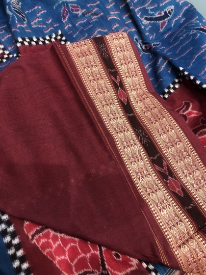 Exclusively woven water bodies and fisher women theme cotton Ikat Saree with blouse piece