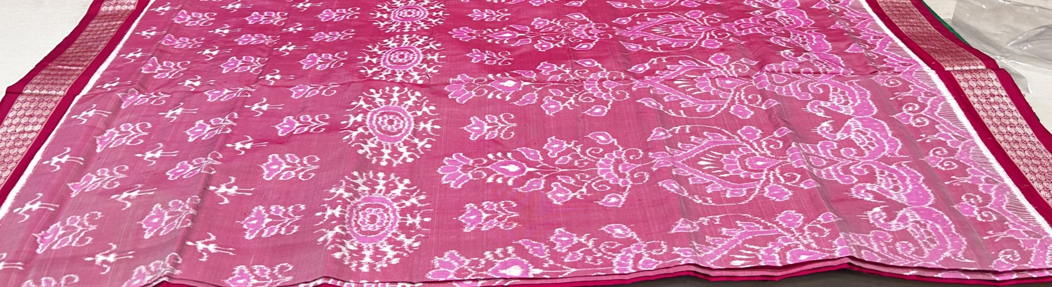 Swan and flower motifs with tribal touch Ikat Silk Saree with blouse piece