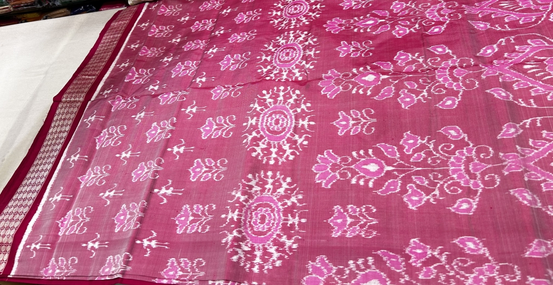 Swan and flower motifs with tribal touch Ikat Silk Saree with blouse piece
