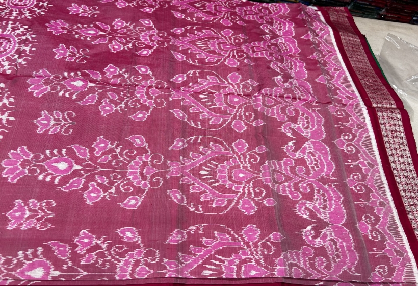 Swan and flower motifs with tribal touch Ikat Silk Saree with blouse piece
