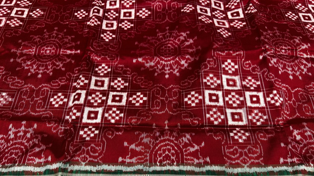 Maroon and green combination tribal motifs Pasapalli Silk Saree with blouse piece