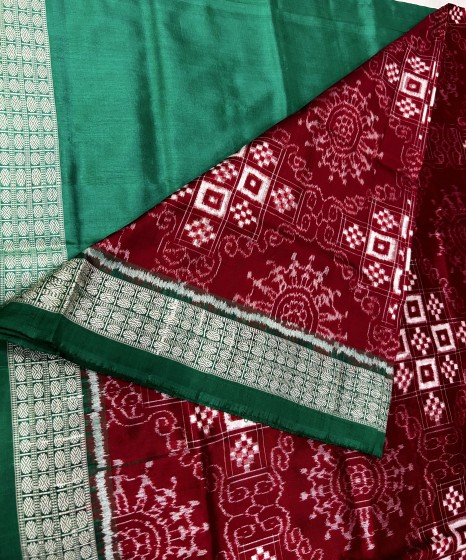Maroon and green combination tribal motifs Pasapalli Silk Saree with blouse piece