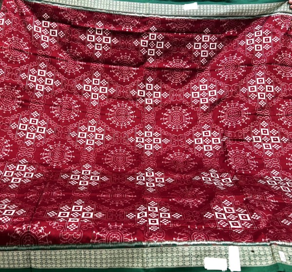 Maroon and green combination tribal motifs Pasapalli Silk Saree with blouse piece