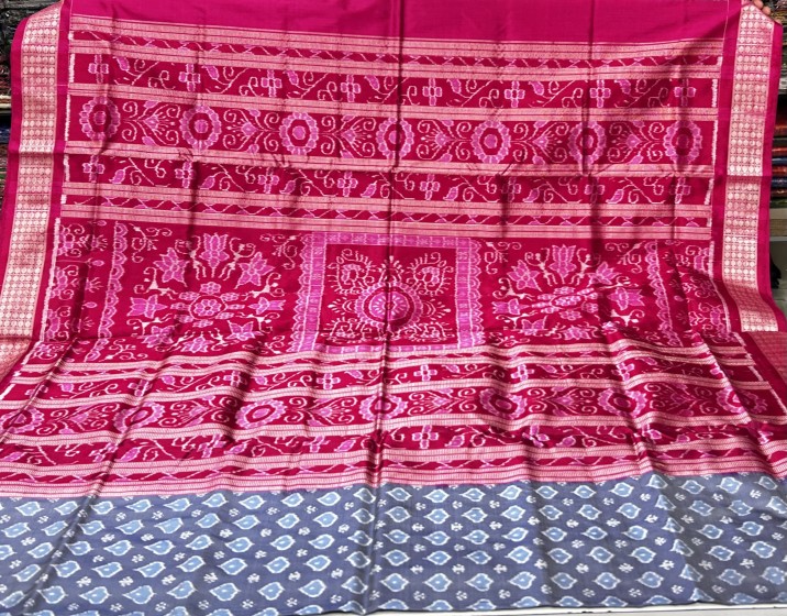 Beautiful simple and elegant Ikat weave silk saree with blouse piece