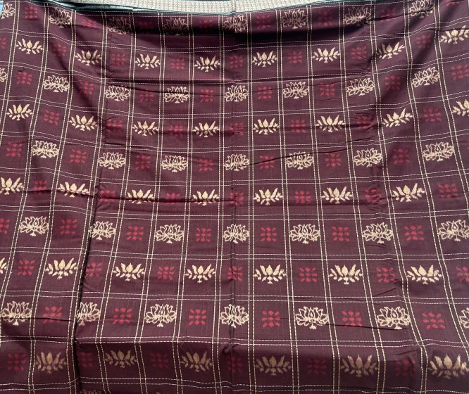 Rudraksha and flower buti border with lotus motifs body Cotton Ikat saree with Blouse piece