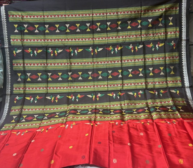 Ganjam Bomkai inspired bird motifs Silk saree with blouse piece