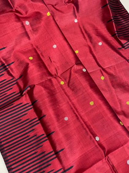 Candle temple border and single Aanchal Berhampuri silk saree with blouse piece