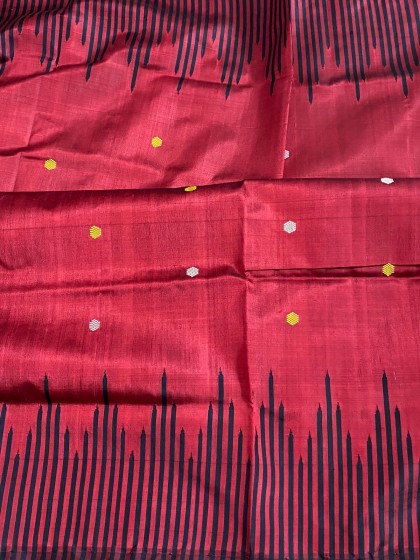 Candle temple border and single Aanchal Berhampuri silk saree with blouse piece
