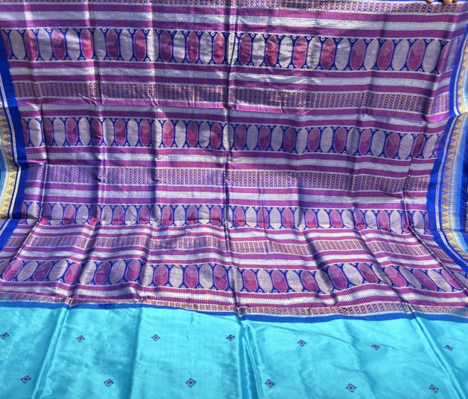 Exquisite blue color Dongria silk saree with blouse piece